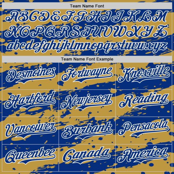 Custom Old Gold Royal-White Paint Splash Stripe Authentic Baseball Jersey
