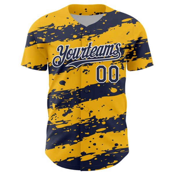 Custom Gold Navy-White Paint Splash Stripe Authentic Baseball Jersey