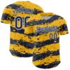 Custom Gold Navy-White Paint Splash Stripe Authentic Baseball Jersey