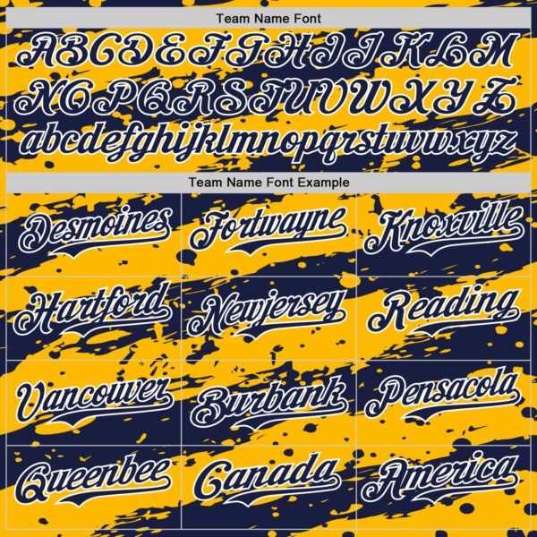 Custom Gold Navy-White Paint Splash Stripe Authentic Baseball Jersey