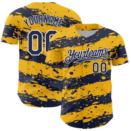 3DPattern13047 Custom Gold Navy-White Paint Splash Stripe Authentic Baseball Jersey