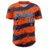 Custom Orange Navy-White Paint Splash Stripe Authentic Baseball Jersey
