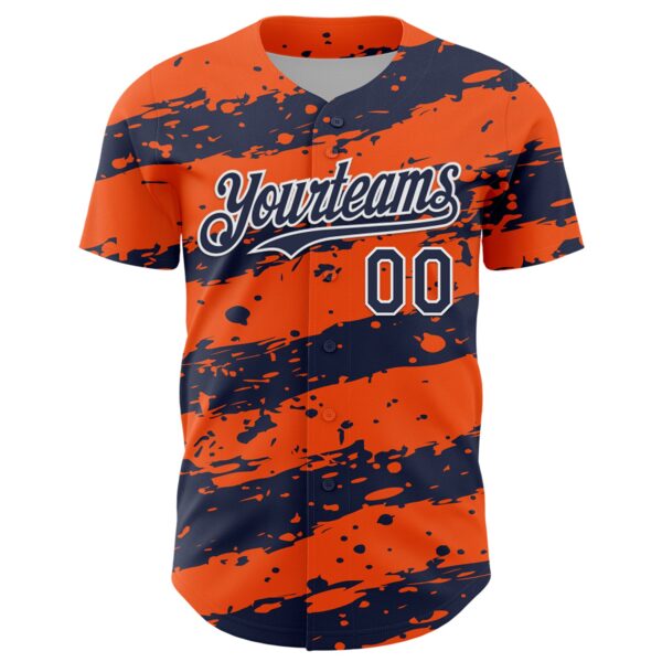 Custom Orange Navy-White Paint Splash Stripe Authentic Baseball Jersey