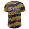 Custom Old Gold Navy-White Paint Splash Stripe Authentic Baseball Jersey