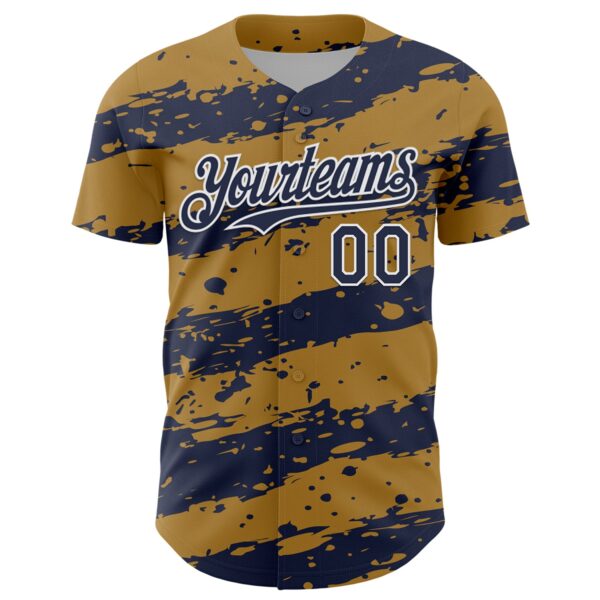 Custom Old Gold Navy-White Paint Splash Stripe Authentic Baseball Jersey