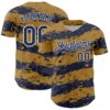 Custom Old Gold Navy-White Paint Splash Stripe Authentic Baseball Jersey