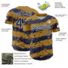 Custom Old Gold Navy-White Paint Splash Stripe Authentic Baseball Jersey
