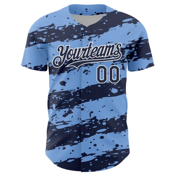 Custom Light Blue Navy-White Paint Splash Stripe Authentic Baseball Jersey