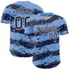 Custom Light Blue Navy-White Paint Splash Stripe Authentic Baseball Jersey
