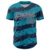 Custom Teal Navy-White Paint Splash Stripe Authentic Baseball Jersey