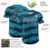 Custom Teal Navy-White Paint Splash Stripe Authentic Baseball Jersey