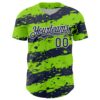 Custom Neon Green Navy-White Paint Splash Stripe Authentic Baseball Jersey