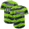 Custom Neon Green Navy-White Paint Splash Stripe Authentic Baseball Jersey
