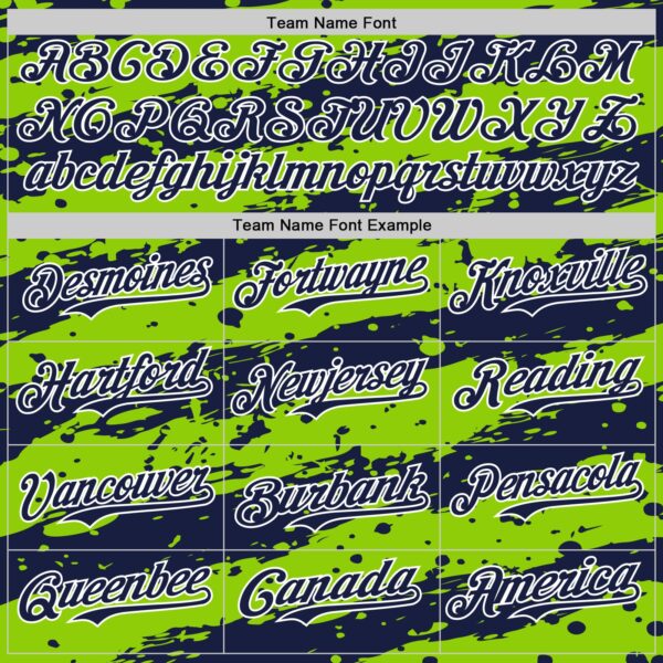 Custom Neon Green Navy-White Paint Splash Stripe Authentic Baseball Jersey
