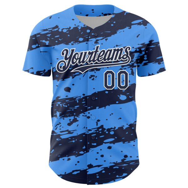 Custom Electric Blue Navy-White Paint Splash Stripe Authentic Baseball Jersey