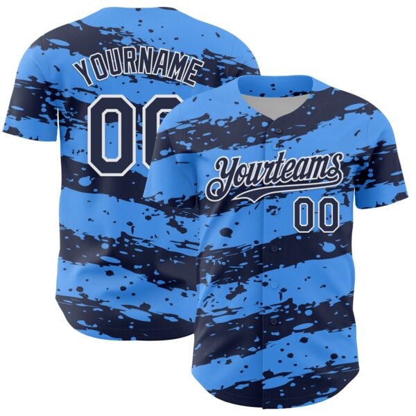Custom Electric Blue Navy-White Paint Splash Stripe Authentic Baseball Jersey