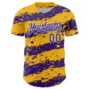 Custom Gold Purple-White Paint Splash Stripe Authentic Baseball Jersey
