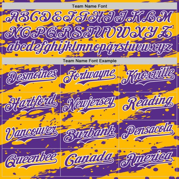 Custom Gold Purple-White Paint Splash Stripe Authentic Baseball Jersey
