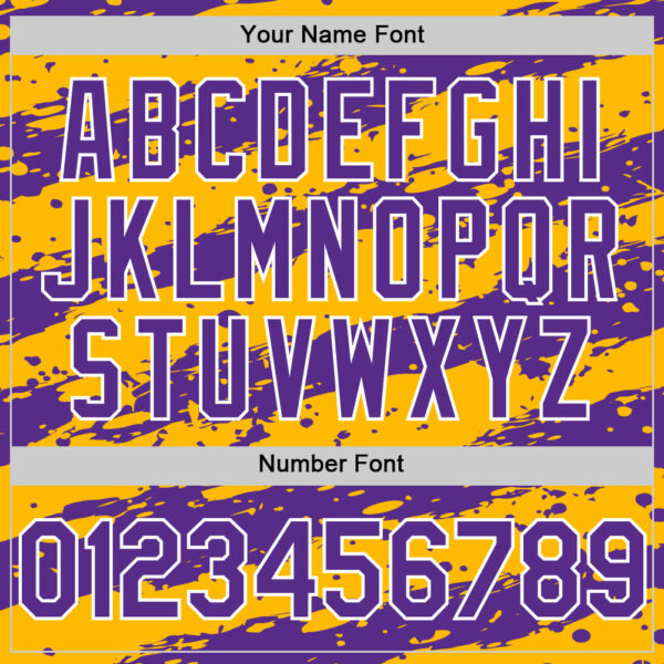 Custom Gold Purple-White Paint Splash Stripe Authentic Baseball Jersey