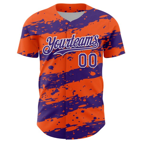 Custom Orange Purple-White Paint Splash Stripe Authentic Baseball Jersey