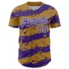 Custom Old Gold Purple-White Paint Splash Stripe Authentic Baseball Jersey