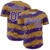 Custom Old Gold Purple-White Paint Splash Stripe Authentic Baseball Jersey