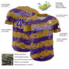 Custom Old Gold Purple-White Paint Splash Stripe Authentic Baseball Jersey