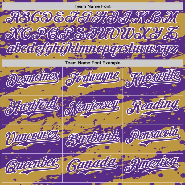 Custom Old Gold Purple-White Paint Splash Stripe Authentic Baseball Jersey