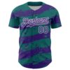 Custom Teal Purple-White Paint Splash Stripe Authentic Baseball Jersey