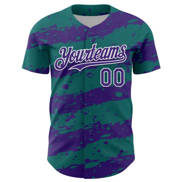 Custom Teal Purple-White Paint Splash Stripe Authentic Baseball Jersey