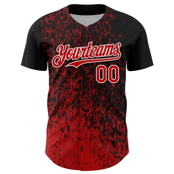 Custom Black Red-White Abstract Fragment Splatter Authentic Baseball Jersey