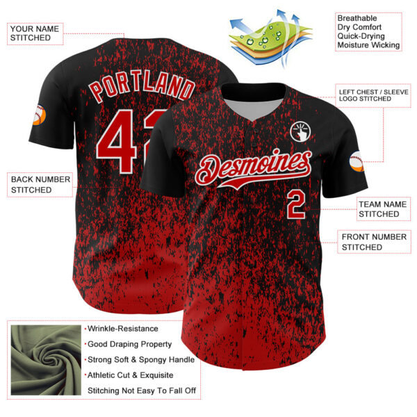 Custom Black Red-White Abstract Fragment Splatter Authentic Baseball Jersey