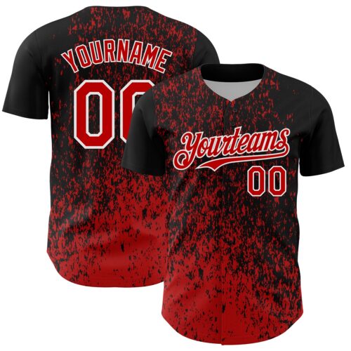 Custom Black Red-White Abstract Fragment Splatter Authentic Baseball Jersey