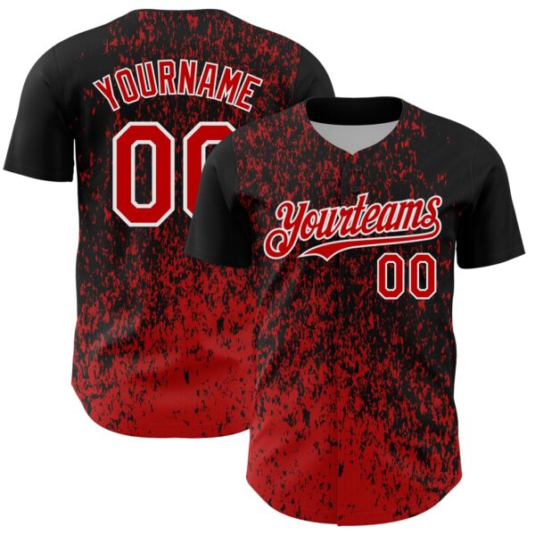 Custom Black Red-White Abstract Fragment Splatter Authentic Baseball Jersey