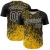 Custom Black Yellow-White Abstract Fragment Splatter Authentic Baseball Jersey