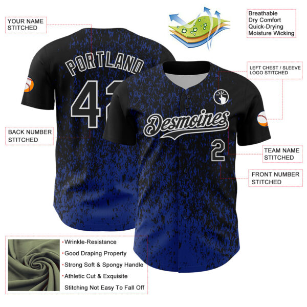 Custom Black Royal-White Abstract Fragment Splatter Authentic Baseball Jersey