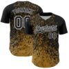 Custom Black Old Gold-White Abstract Fragment Splatter Authentic Baseball Jersey