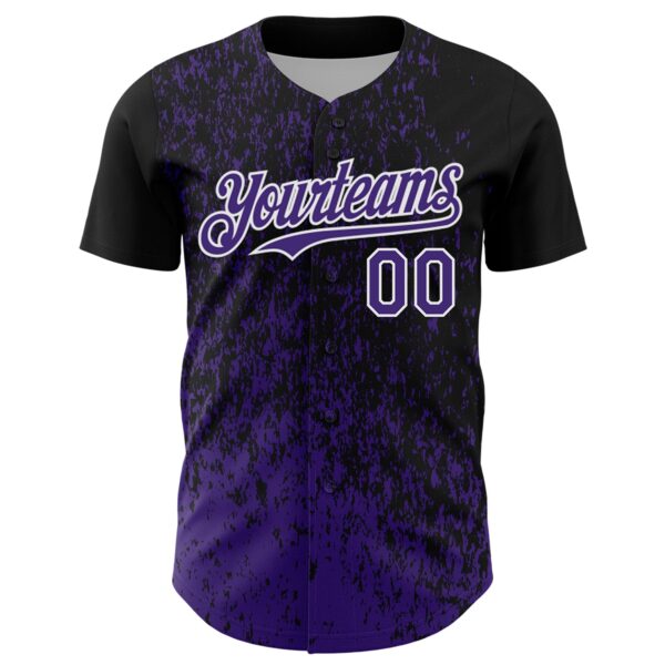 Custom Black Purple-White Abstract Fragment Splatter Authentic Baseball Jersey