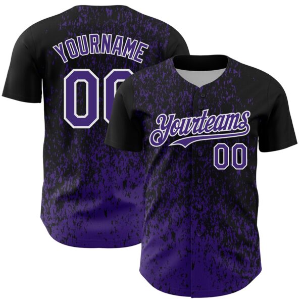 Custom Black Purple-White Abstract Fragment Splatter Authentic Baseball Jersey