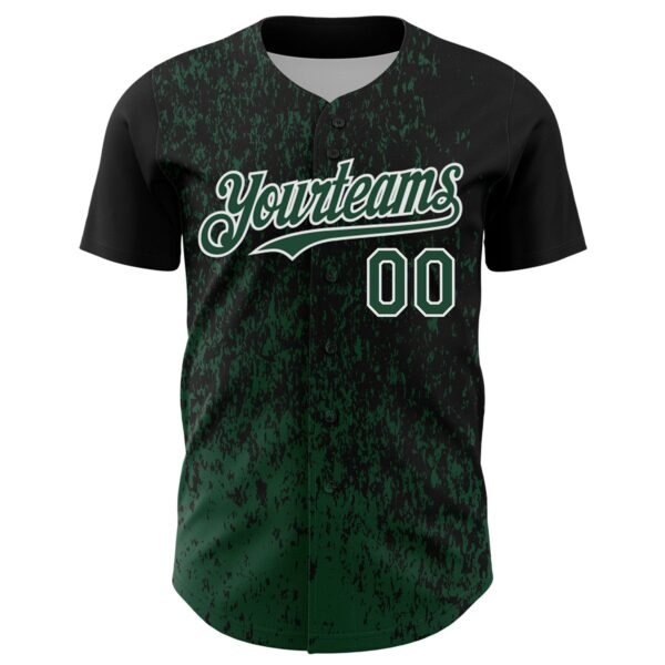 Custom Black Green-White Abstract Fragment Splatter Authentic Baseball Jersey