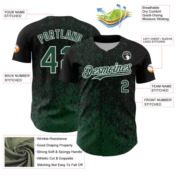Custom Black Green-White Abstract Fragment Splatter Authentic Baseball Jersey