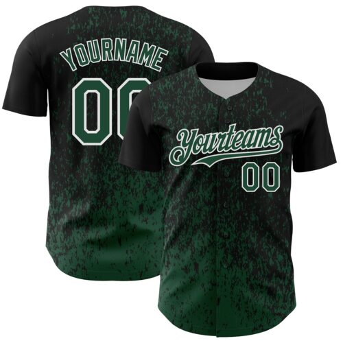 Custom Black Green-White Abstract Fragment Splatter Authentic Baseball Jersey