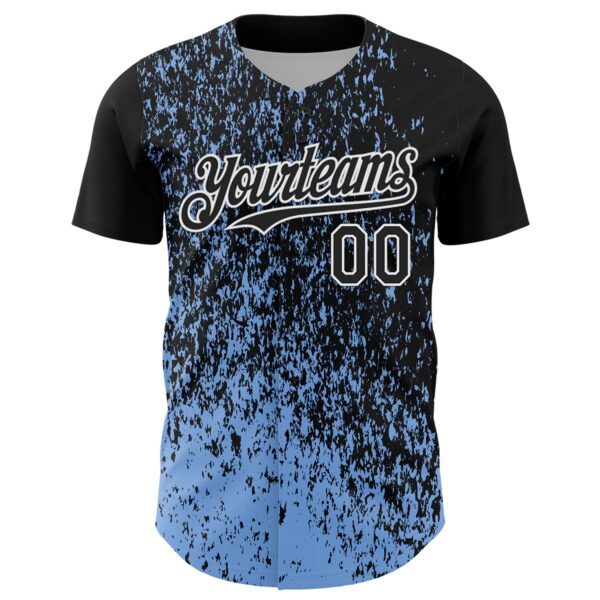 Custom Black Light Blue-White Abstract Fragment Splatter Authentic Baseball Jersey