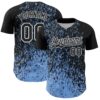 Custom Black Light Blue-White Abstract Fragment Splatter Authentic Baseball Jersey