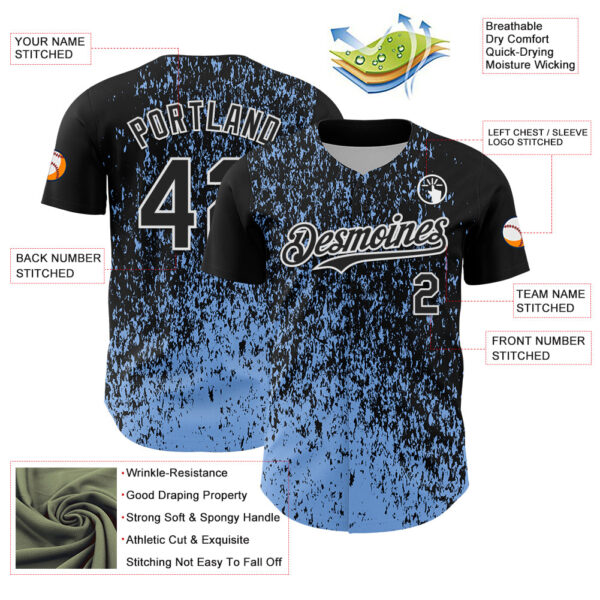 Custom Black Light Blue-White Abstract Fragment Splatter Authentic Baseball Jersey