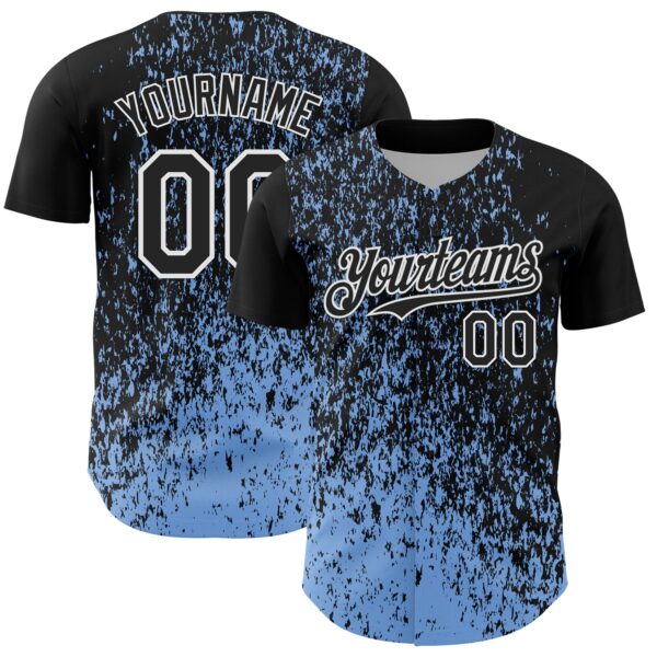 Custom Black Light Blue-White Abstract Fragment Splatter Authentic Baseball Jersey