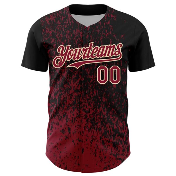 Custom Black Crimson-Cream Abstract Fragment Splatter Authentic Baseball Jersey