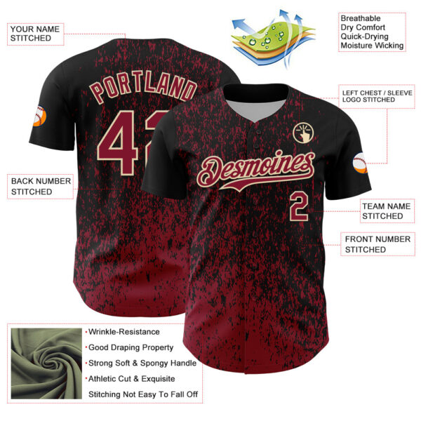 Custom Black Crimson-Cream Abstract Fragment Splatter Authentic Baseball Jersey
