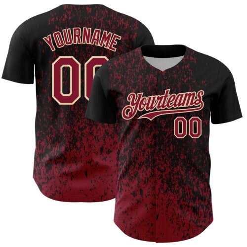 Custom Black Crimson-Cream Abstract Fragment Splatter Authentic Baseball Jersey