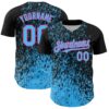 Custom Black Sky Blue-Pink Abstract Fragment Splatter Authentic Baseball Jersey
